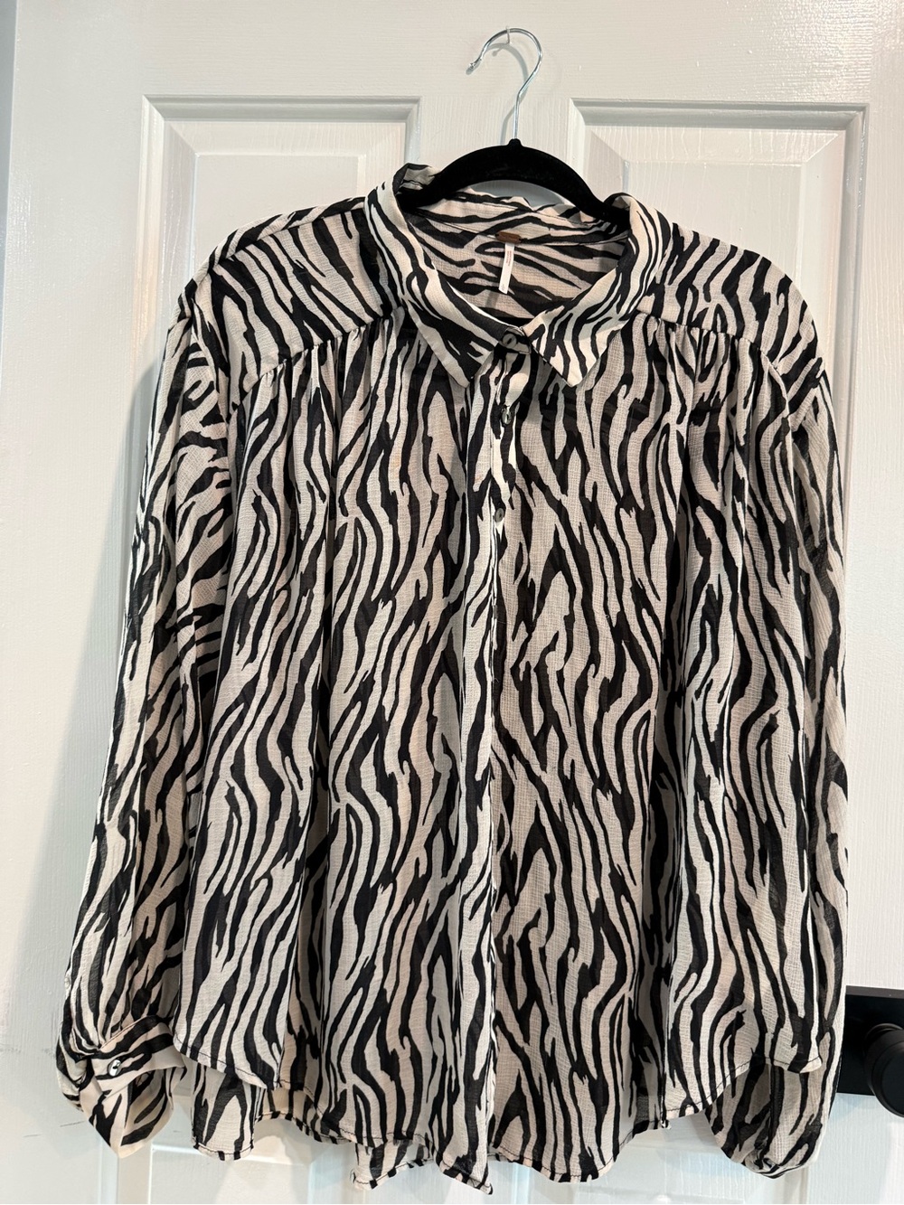 Free People Zebra Print Button-Up Blouse in Black & Cream
